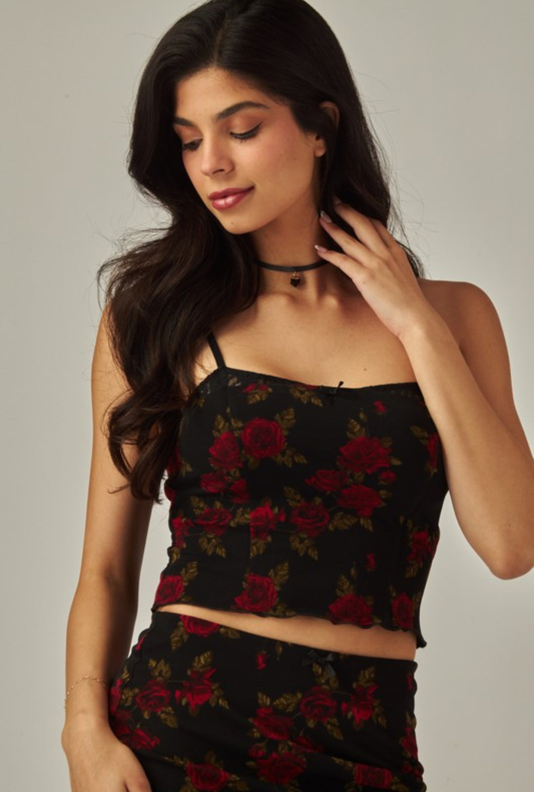 Rose Printed Spaghetti Strap Top