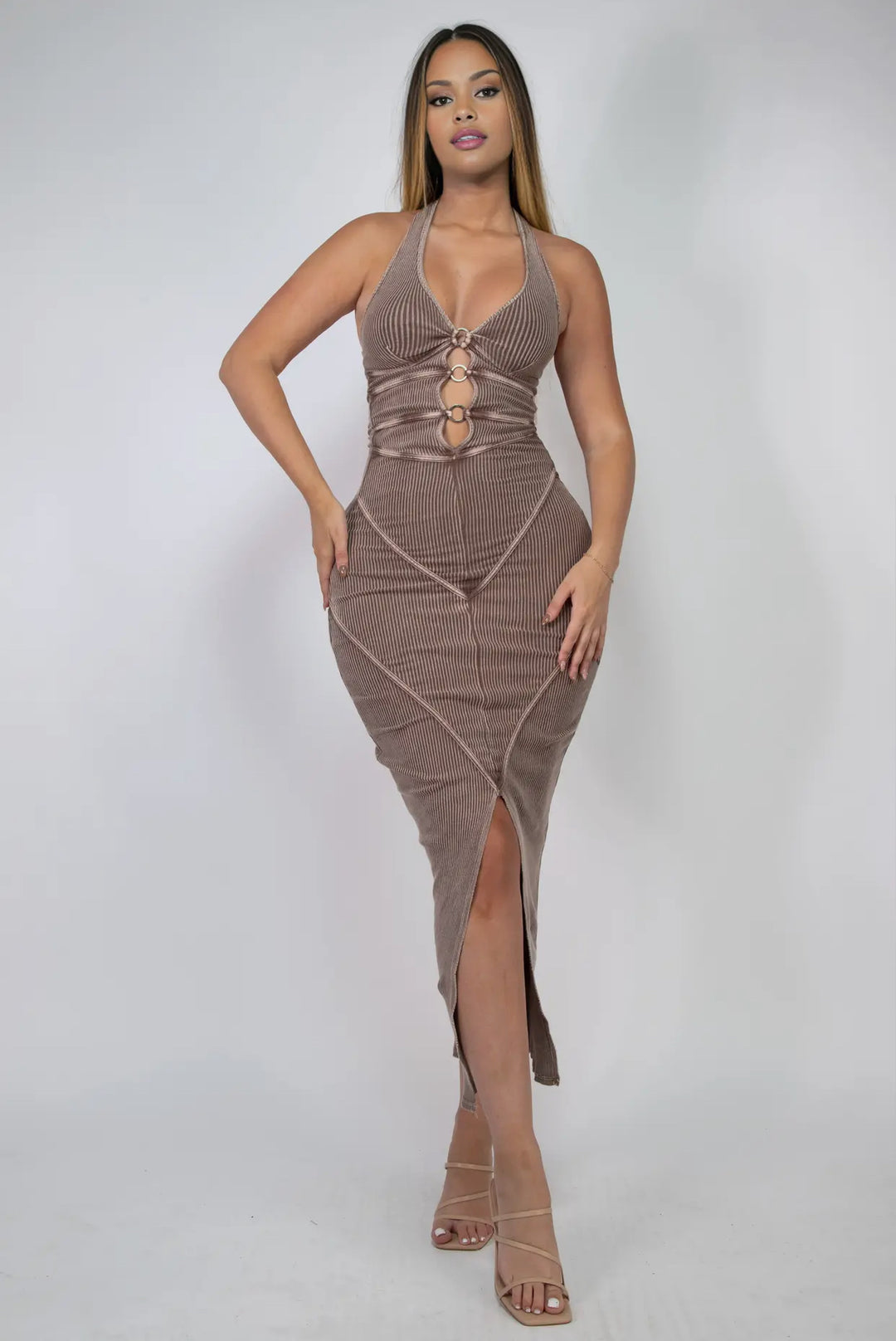 Mineral Wash Open Back Halter Dress