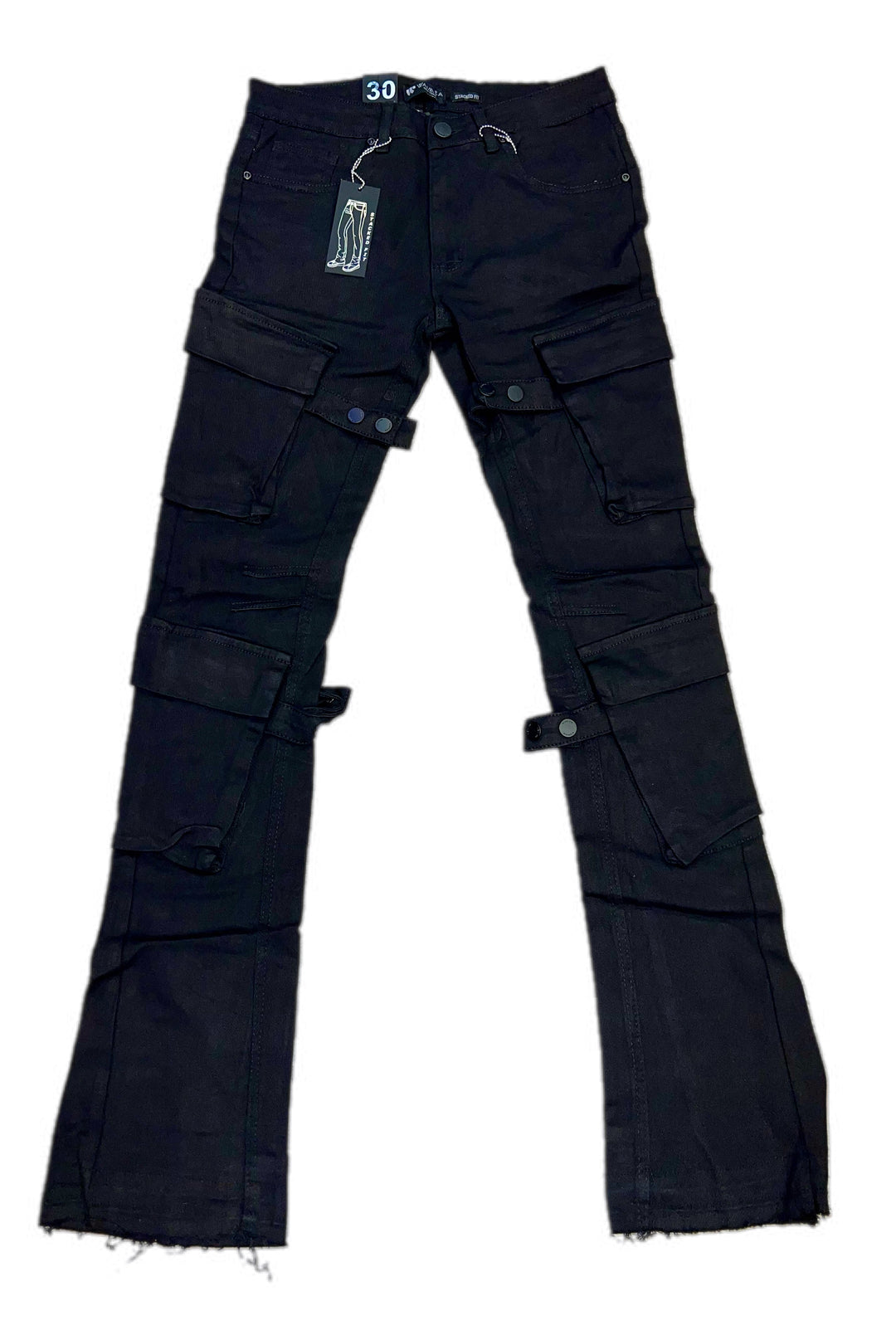 Jet black stacked pants