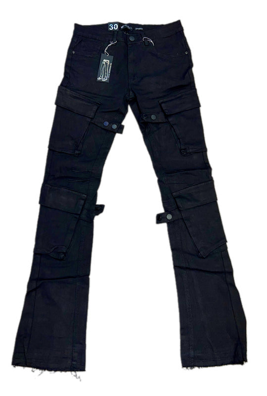 Jet black stacked pants