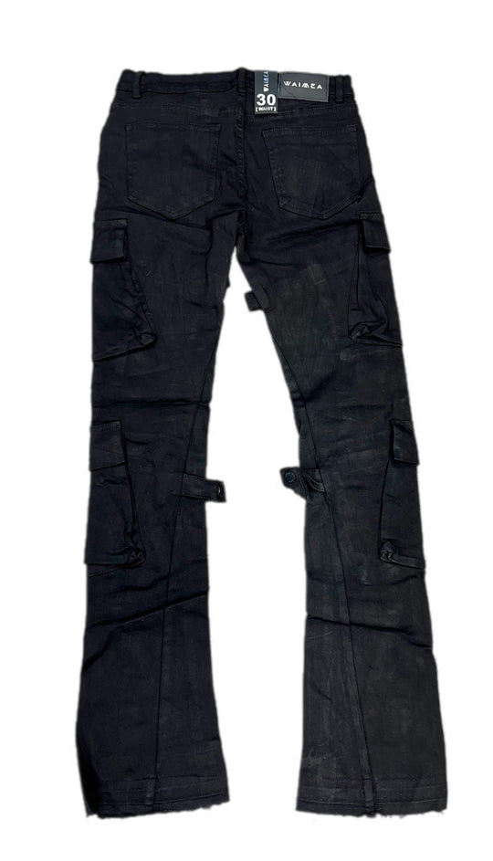 Jet black stacked pants