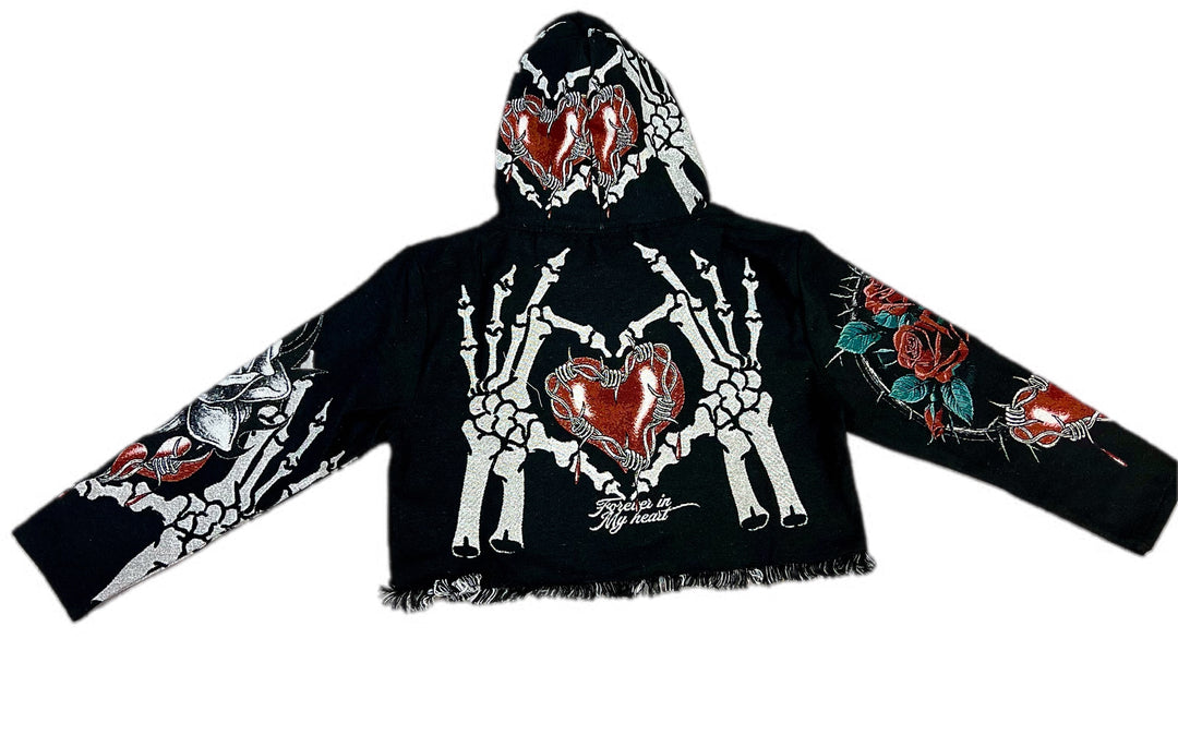 Love hurts premium cropped tapestry hoodie