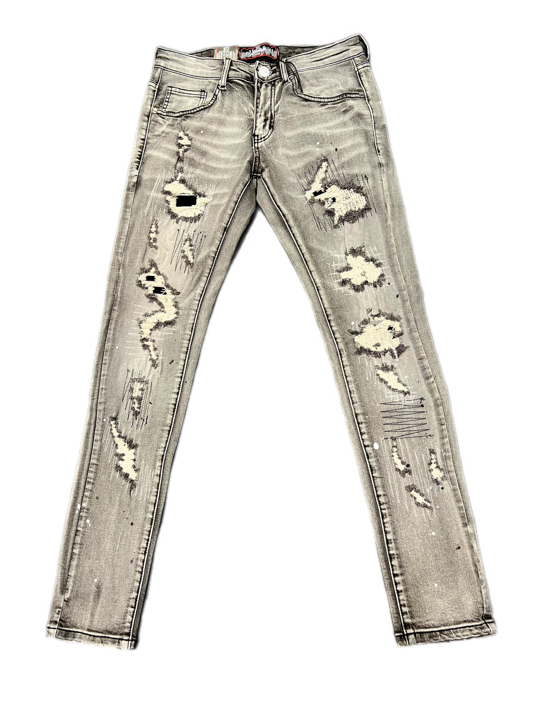 Grey Wash Skinny Fit Jeans With Black Trim