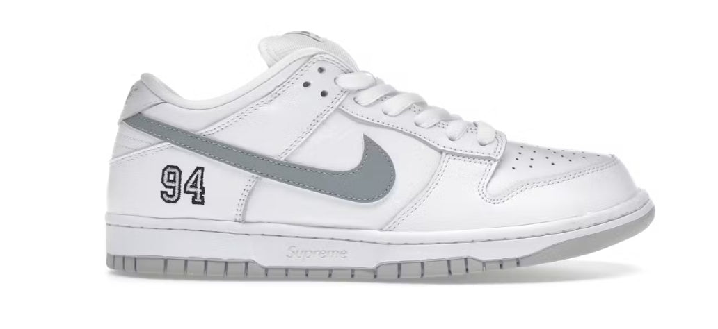 Nike SB Dunk Low Supreme 94 White Metallic Silver