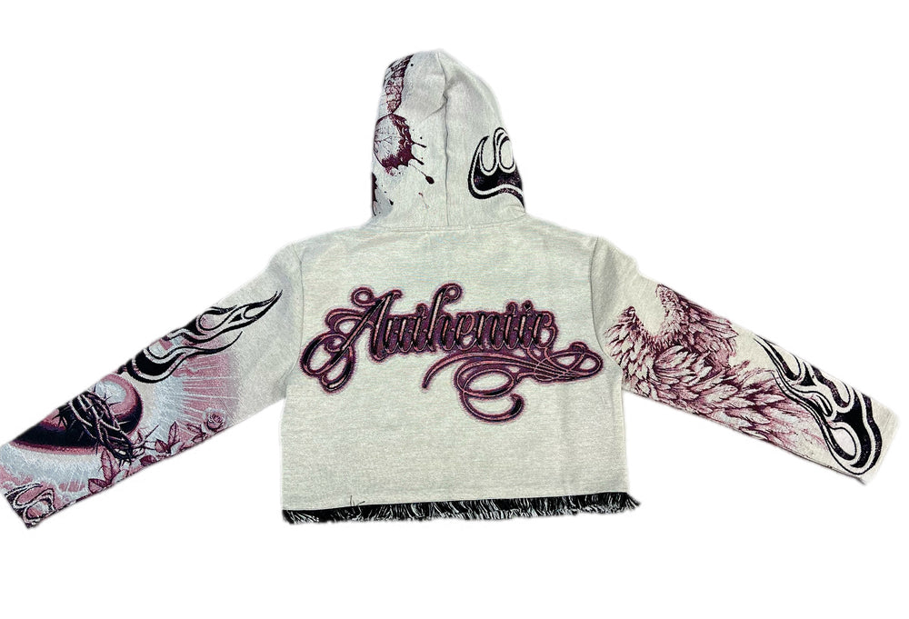 Authentic premium tapestry cropped hoodie