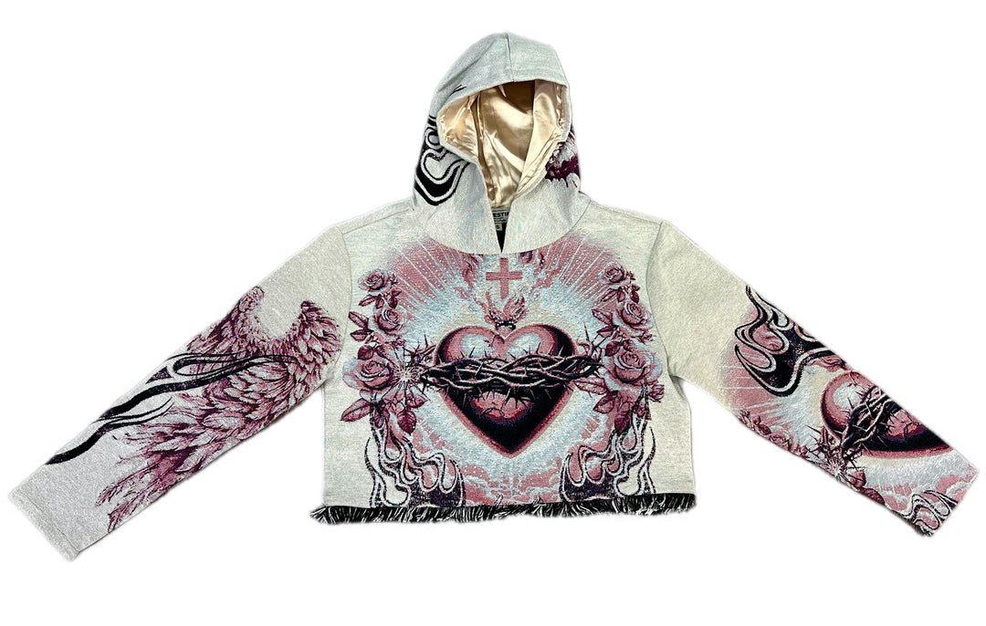 Authentic premium tapestry cropped hoodie