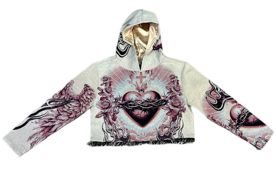 Authentic premium tapestry cropped hoodie