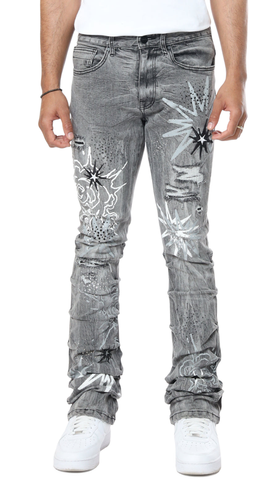 Web Star Rhinestone Stacked Pants