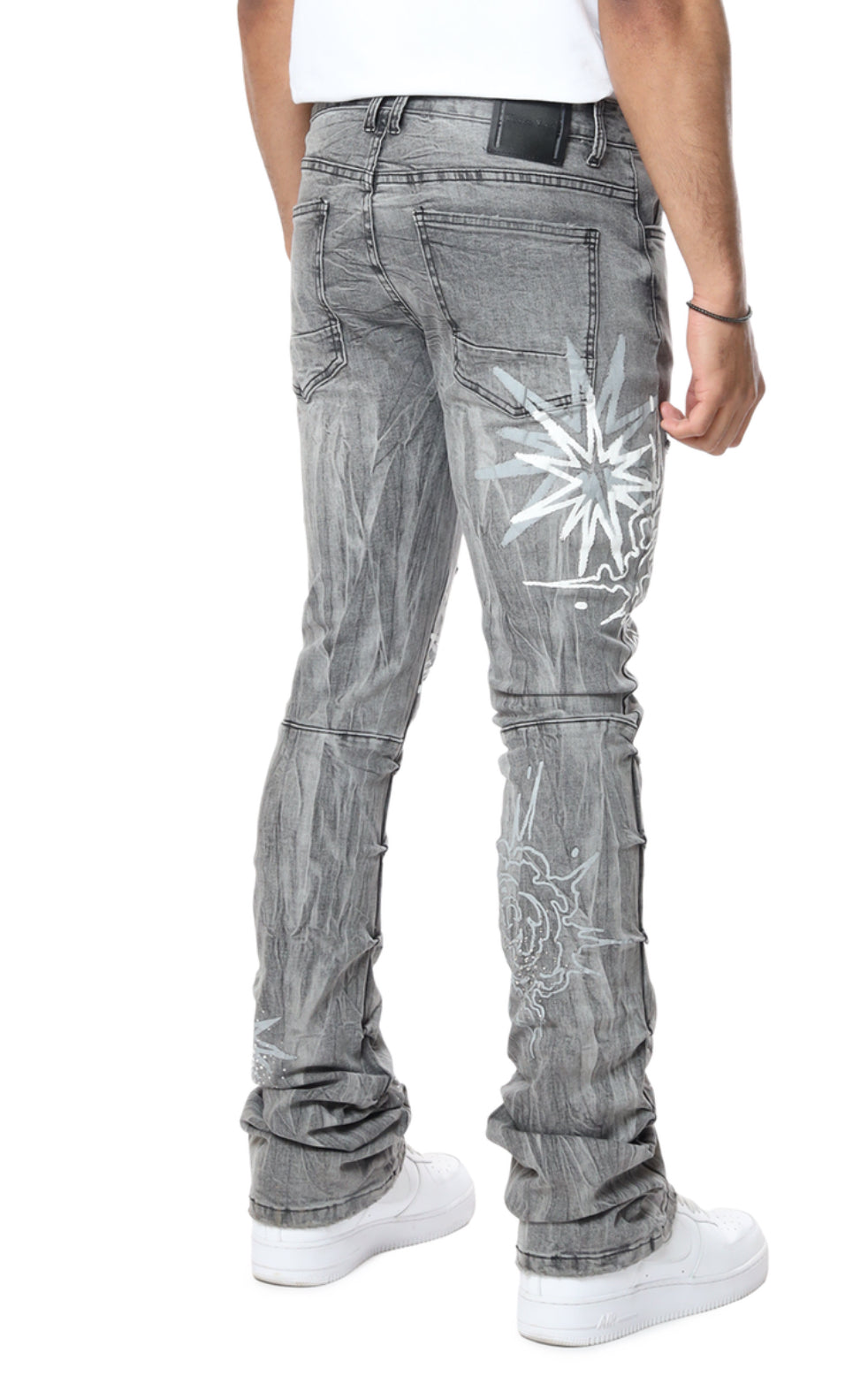 Web Star Rhinestone Stacked Pants