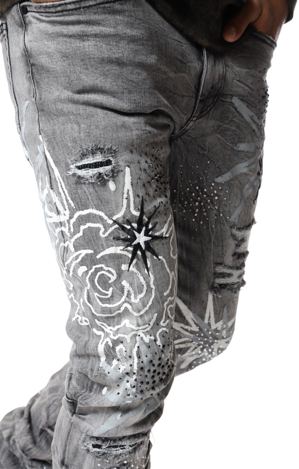 Web Star Rhinestone Stacked Pants
