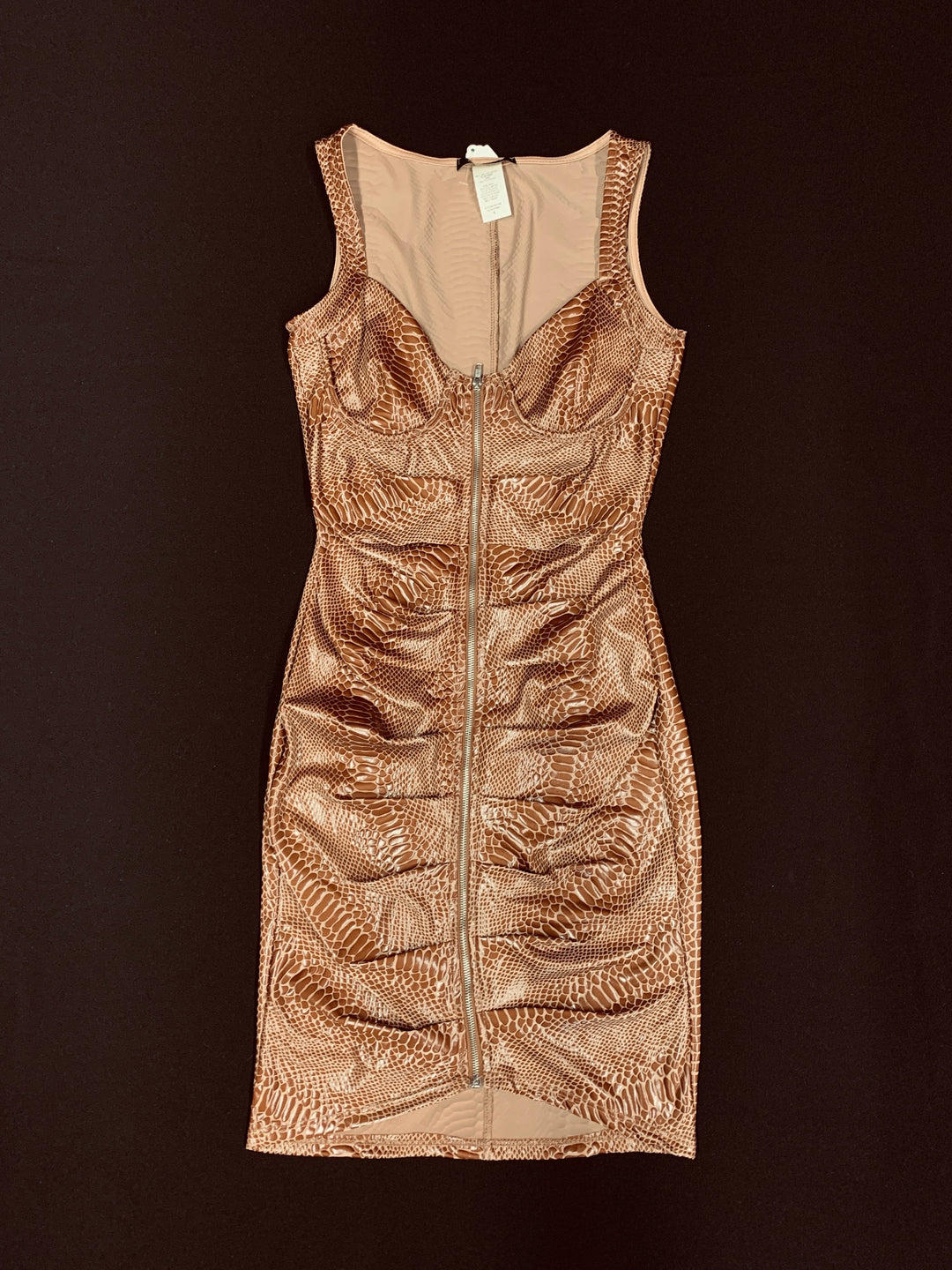 Brown alligator print dress front view