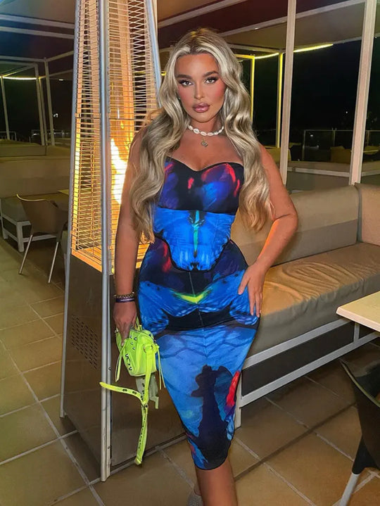 Blue two piece corset set front view