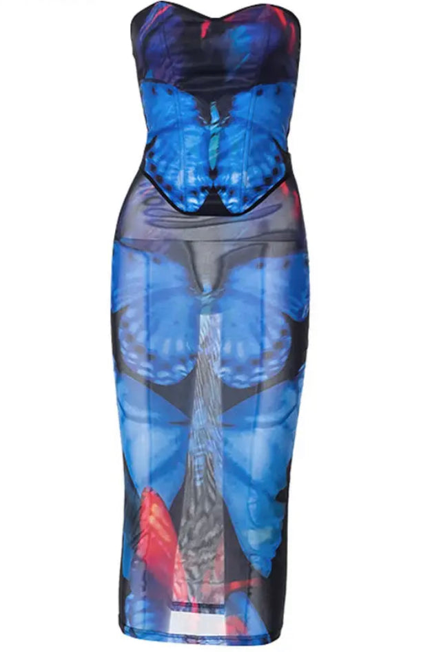 Blue two piece corset set front view