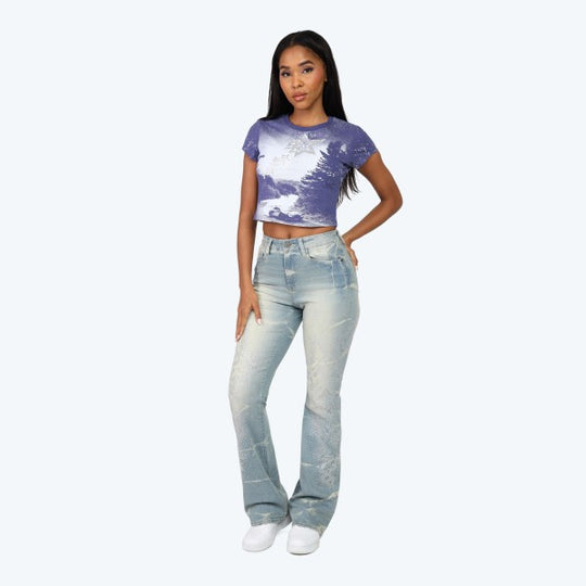 Race Car Rhinestone Fitted Cropped T-Shirt