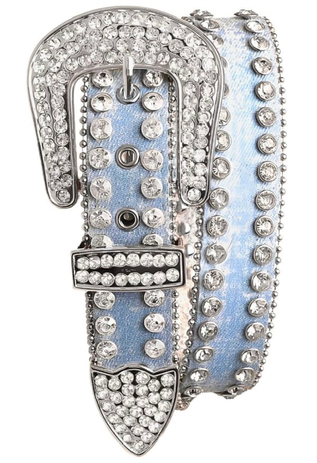 Rhinestone denim leather belt ￼