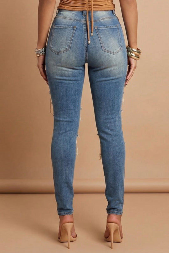 High Rise Distressed Skinny Jeans