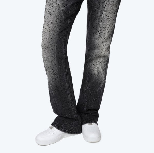 All Over Rhinestone Stacked Jeans