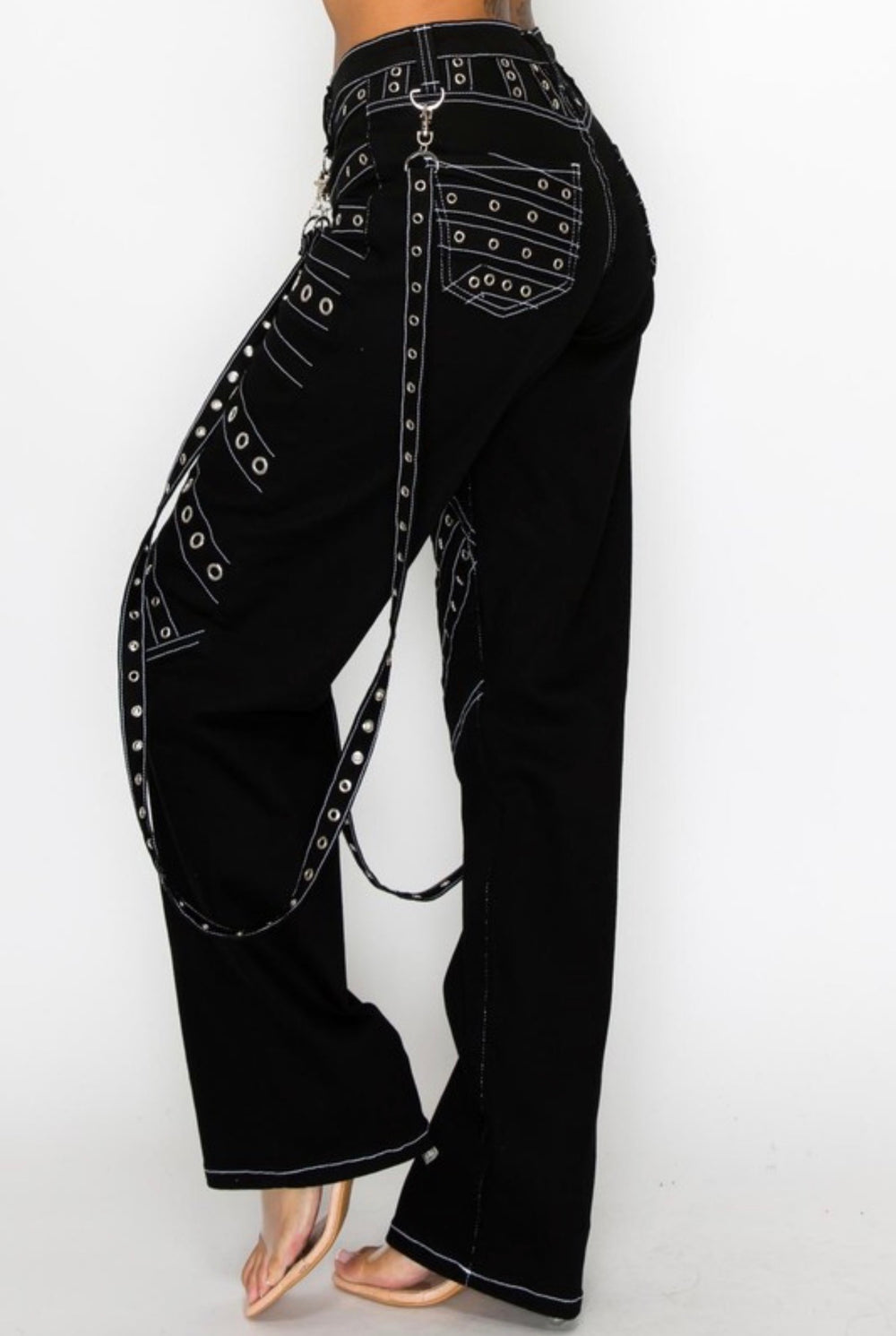 Mid Rise Straight Leg Eyelet Jeans