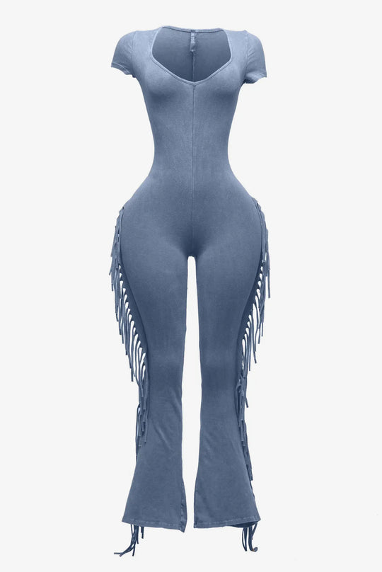 Mineral Wash Fringe Jumpsuit