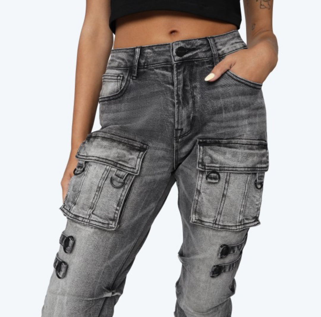 High Rise Stacked Jeans With Side Pinching