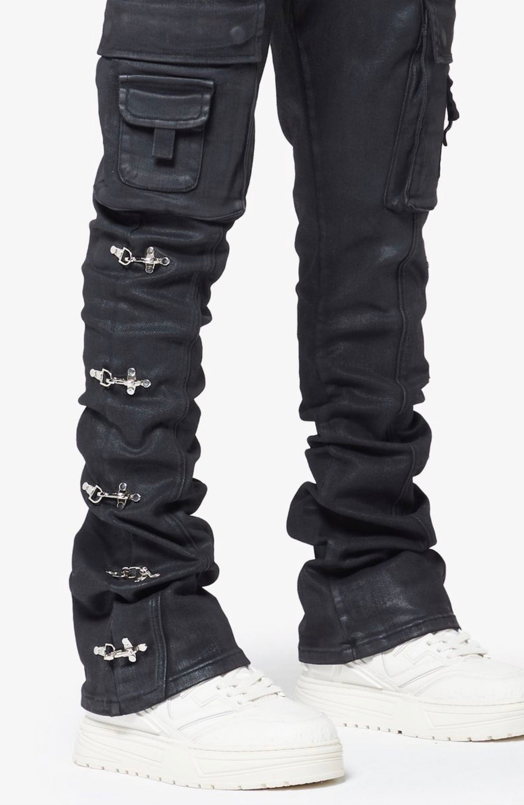Obsidian Black Waxed Cargo Pants