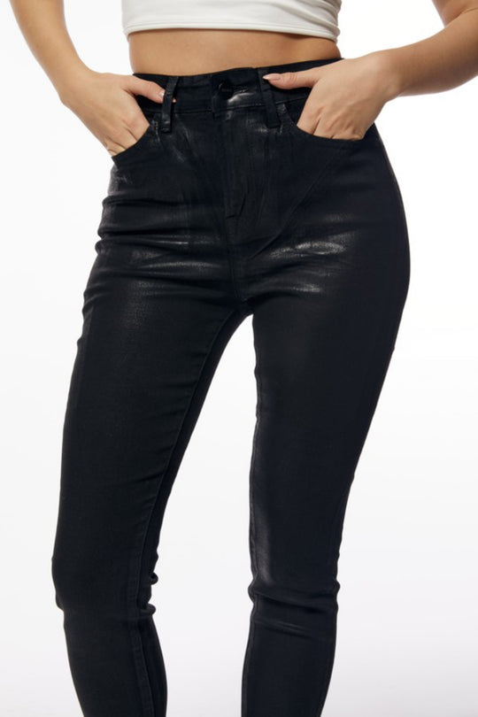 High Waisted Polished Wax Skinny Jeans