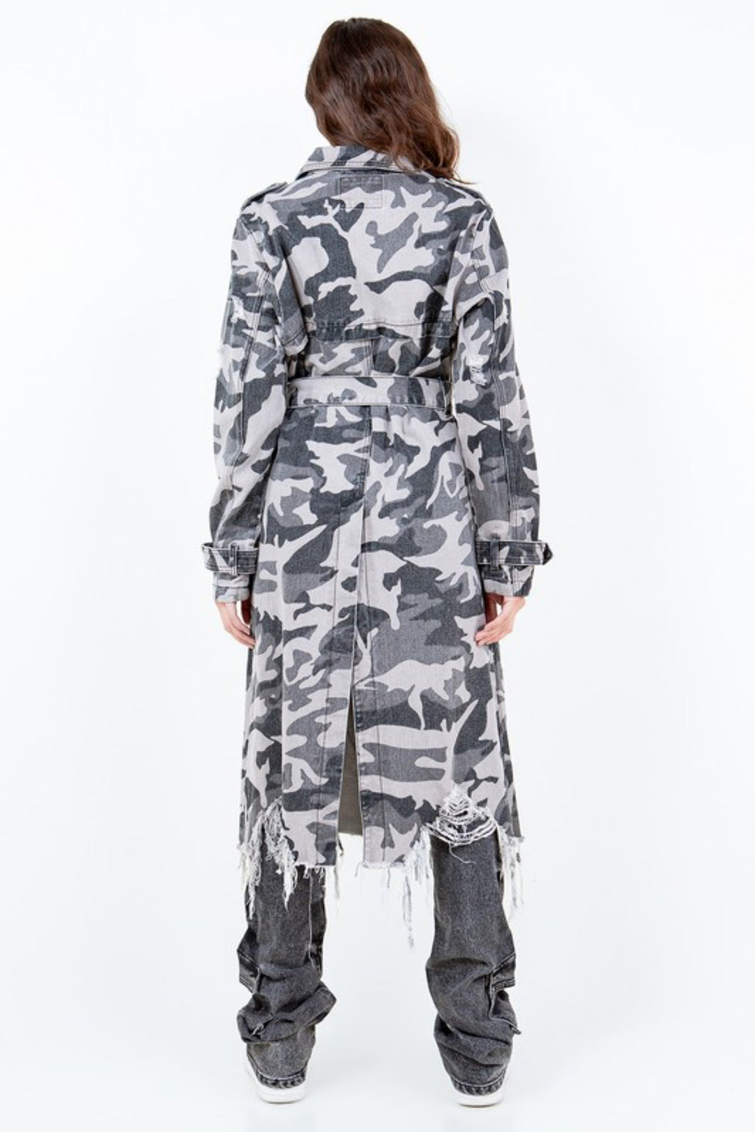 Grey Camo Jean Trench Jacket