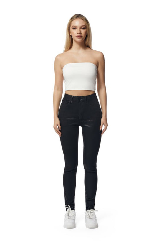 High Waisted Polished Wax Skinny Jeans
