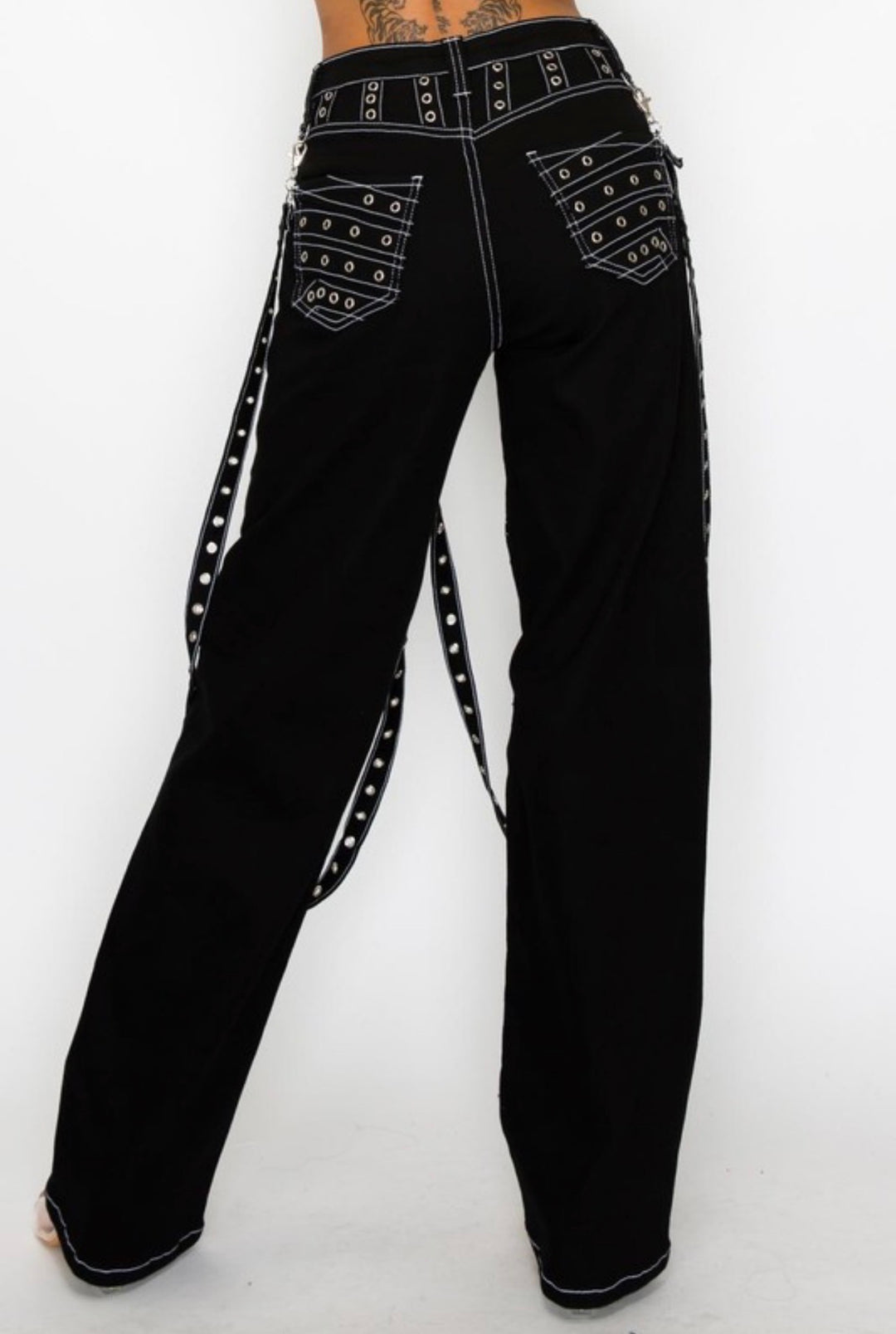 Mid Rise Straight Leg Eyelet Jeans
