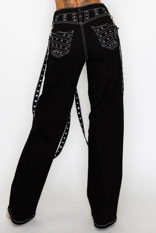 Mid Rise Straight Leg Eyelet Jeans