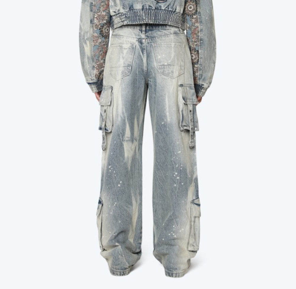 Mid Rise Embroidered Wide Leg Jeans