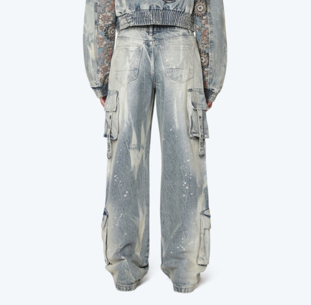 Mid Rise Embroidered Wide Leg Jeans