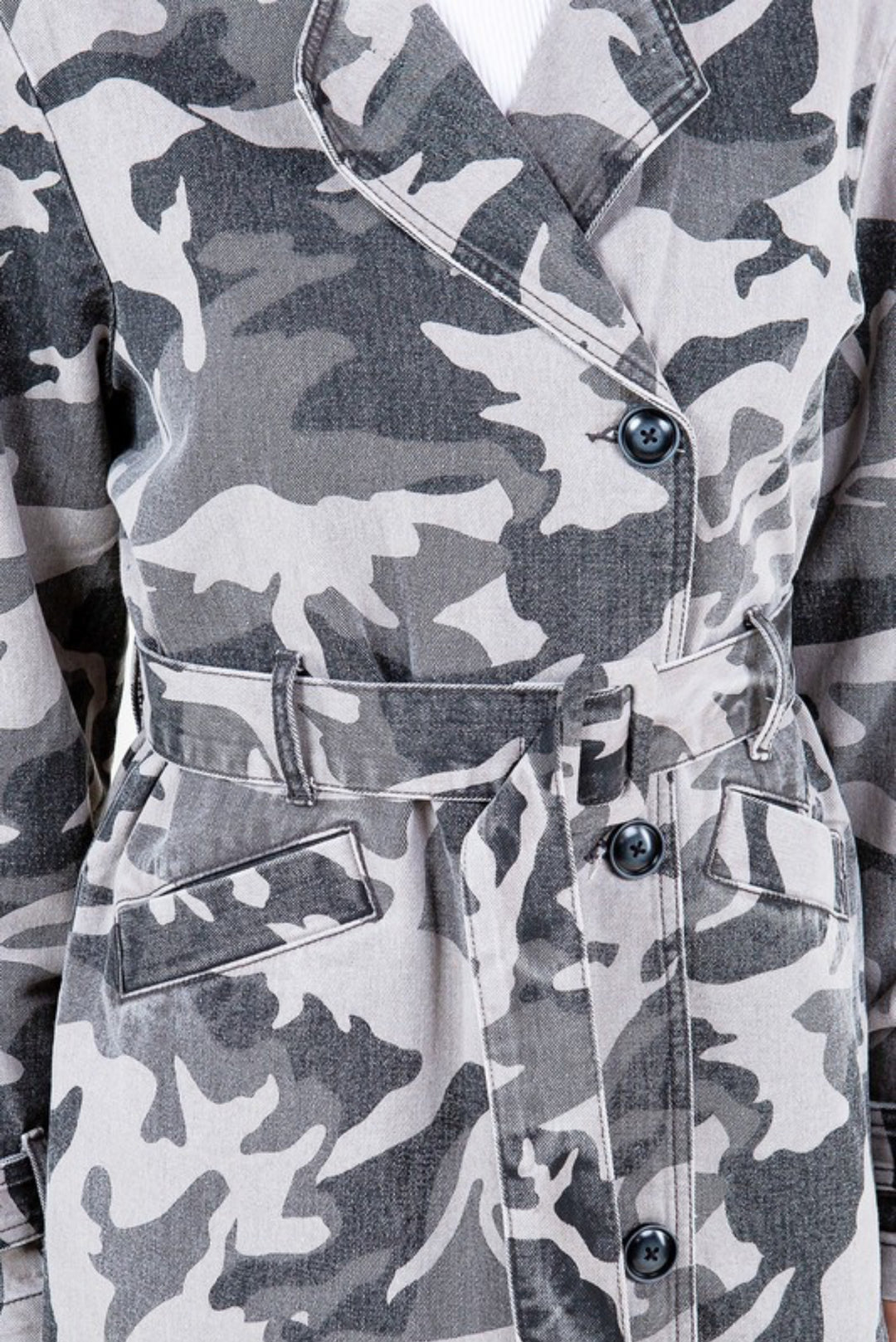 Grey Camo Jean Trench Jacket