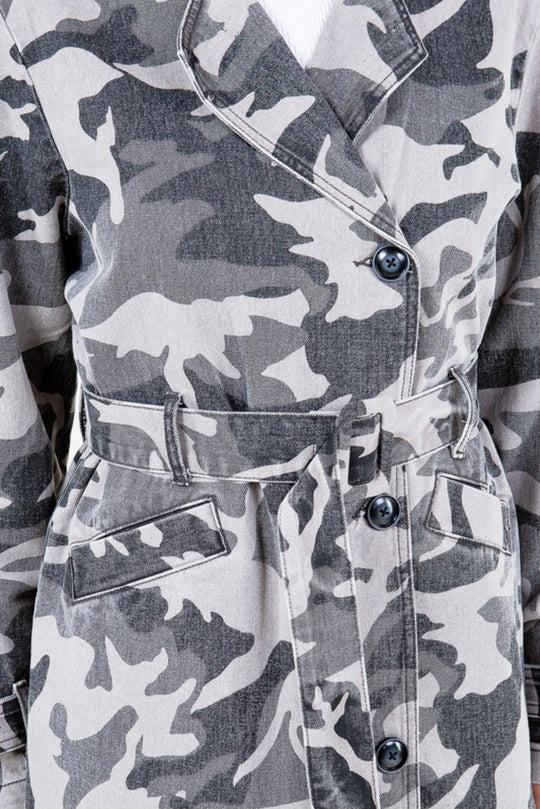 Grey Camo Jean Trench Jacket