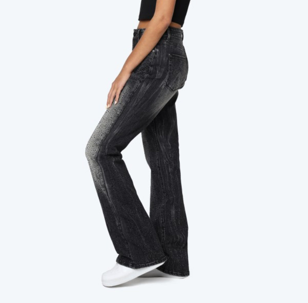 All Over Rhinestone Stacked Jeans