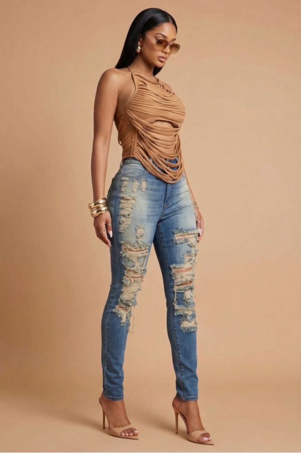 High Rise Distressed Skinny Jeans