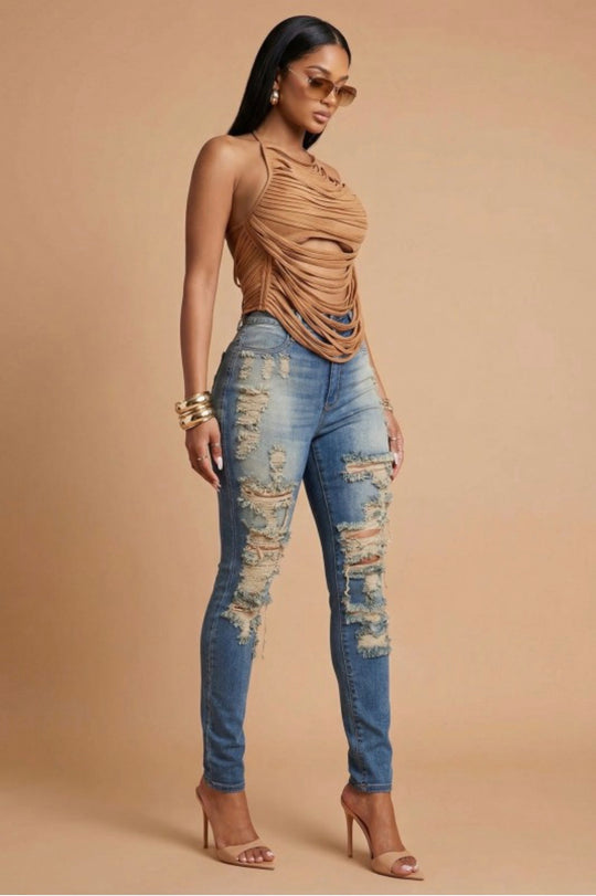 High Rise Distressed Skinny Jeans