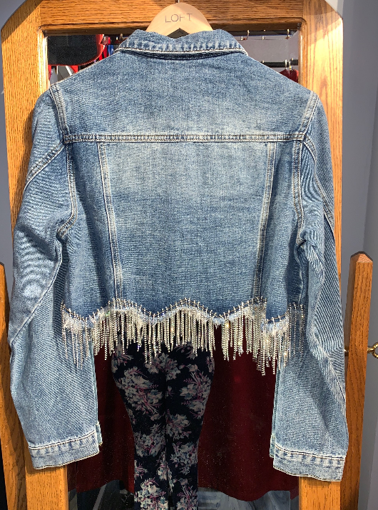 Rhinestone Scalloped  Hem Denim Jacket