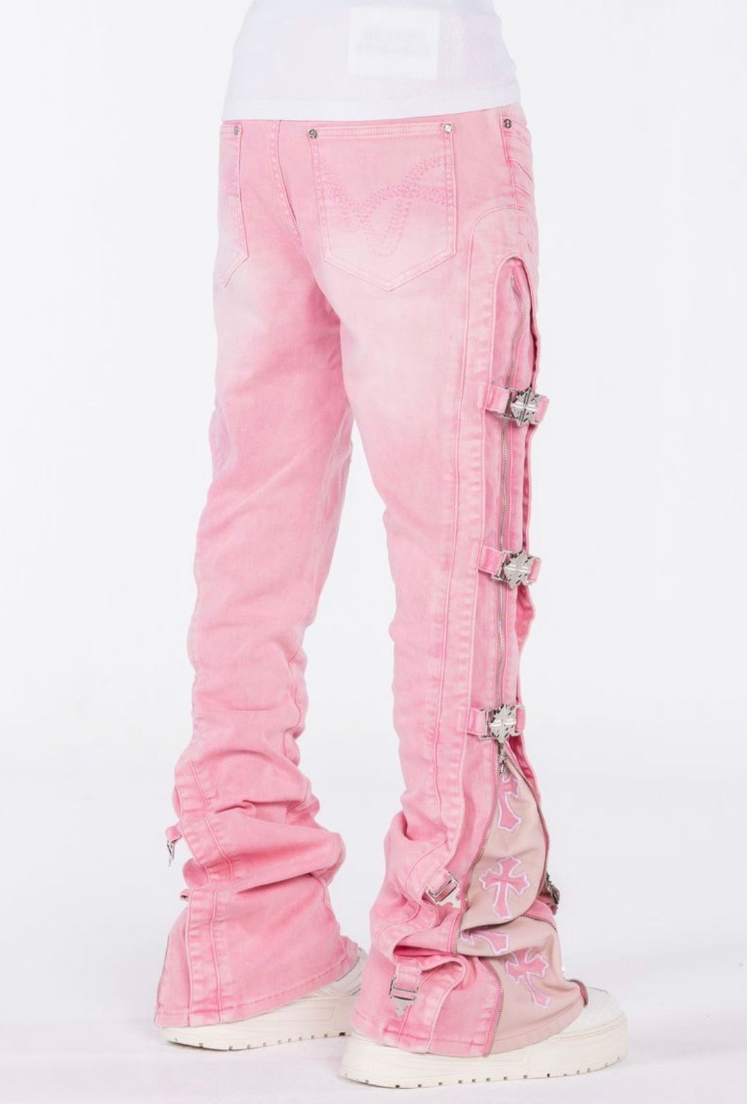French Rose Cross Buckle Jeans