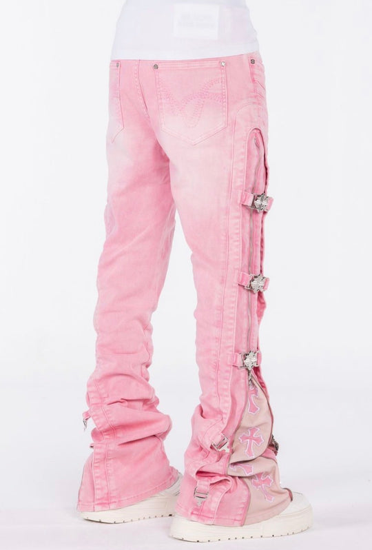 French Rose Cross Buckle Jeans