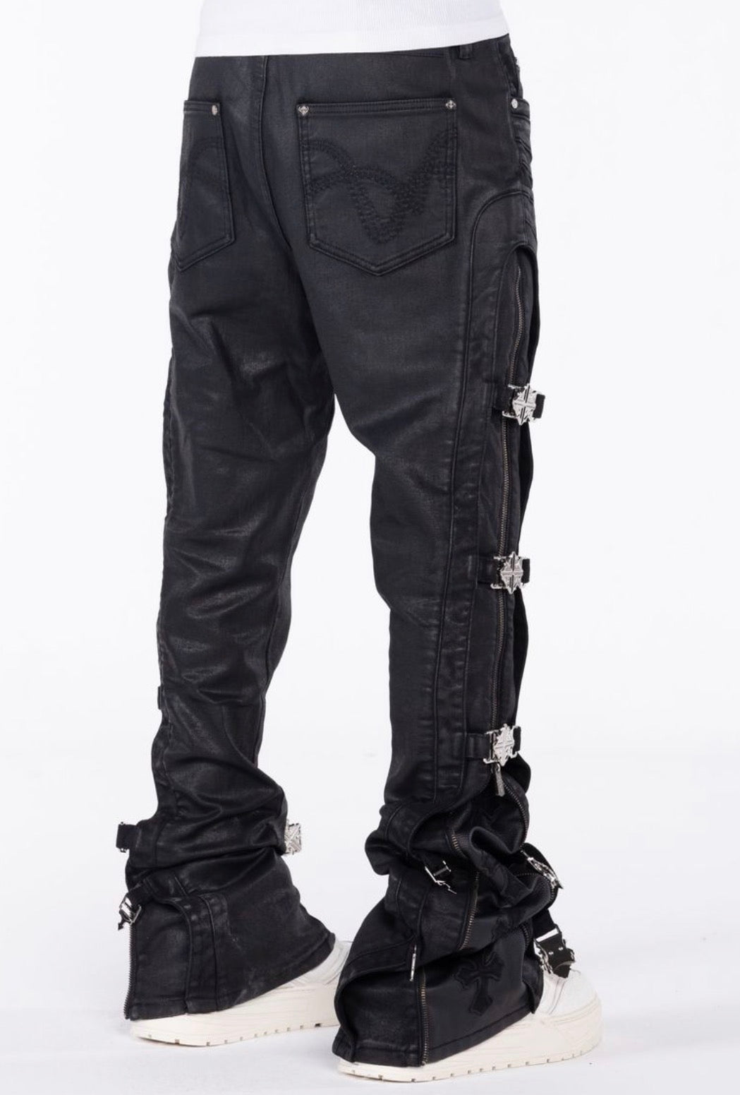 Black Cross Buckle Jeans
