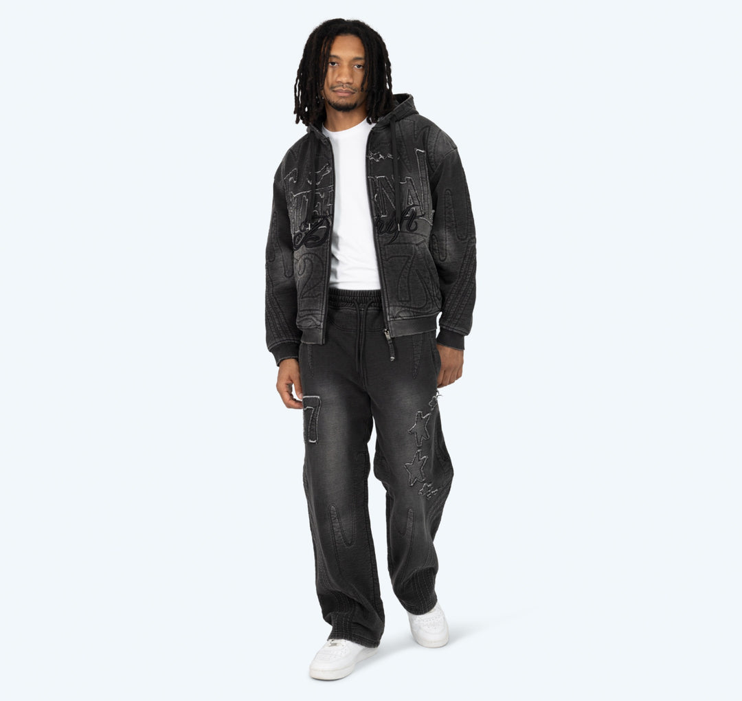 Denim Embossed Fleece Set (Multiple Colors)