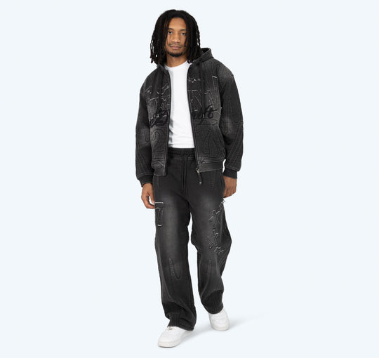 Denim Embossed Fleece Set (Multiple Colors)