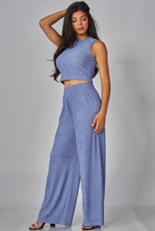 Crinkled Rhinestone Crop Top Loungewear Set