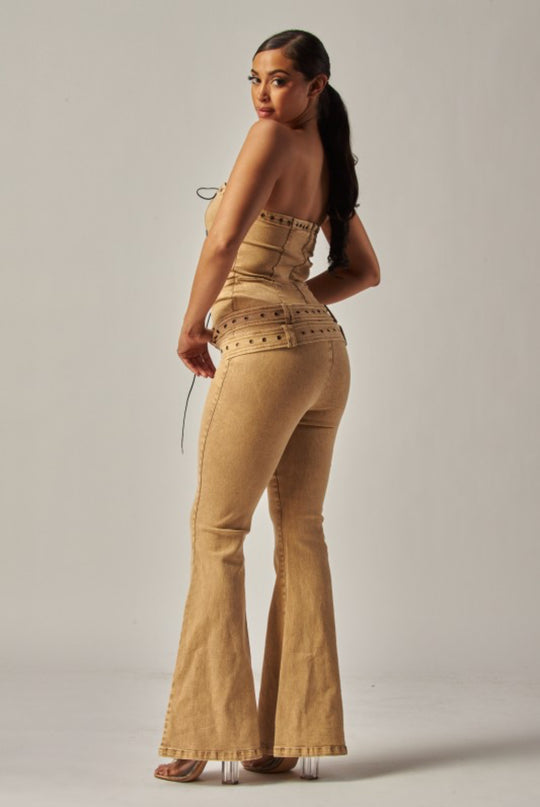 Strapless Denim Lace Up Jumpsuit