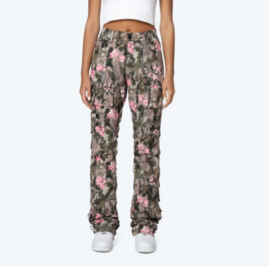 High Rise Camouflage Stacked Jeans