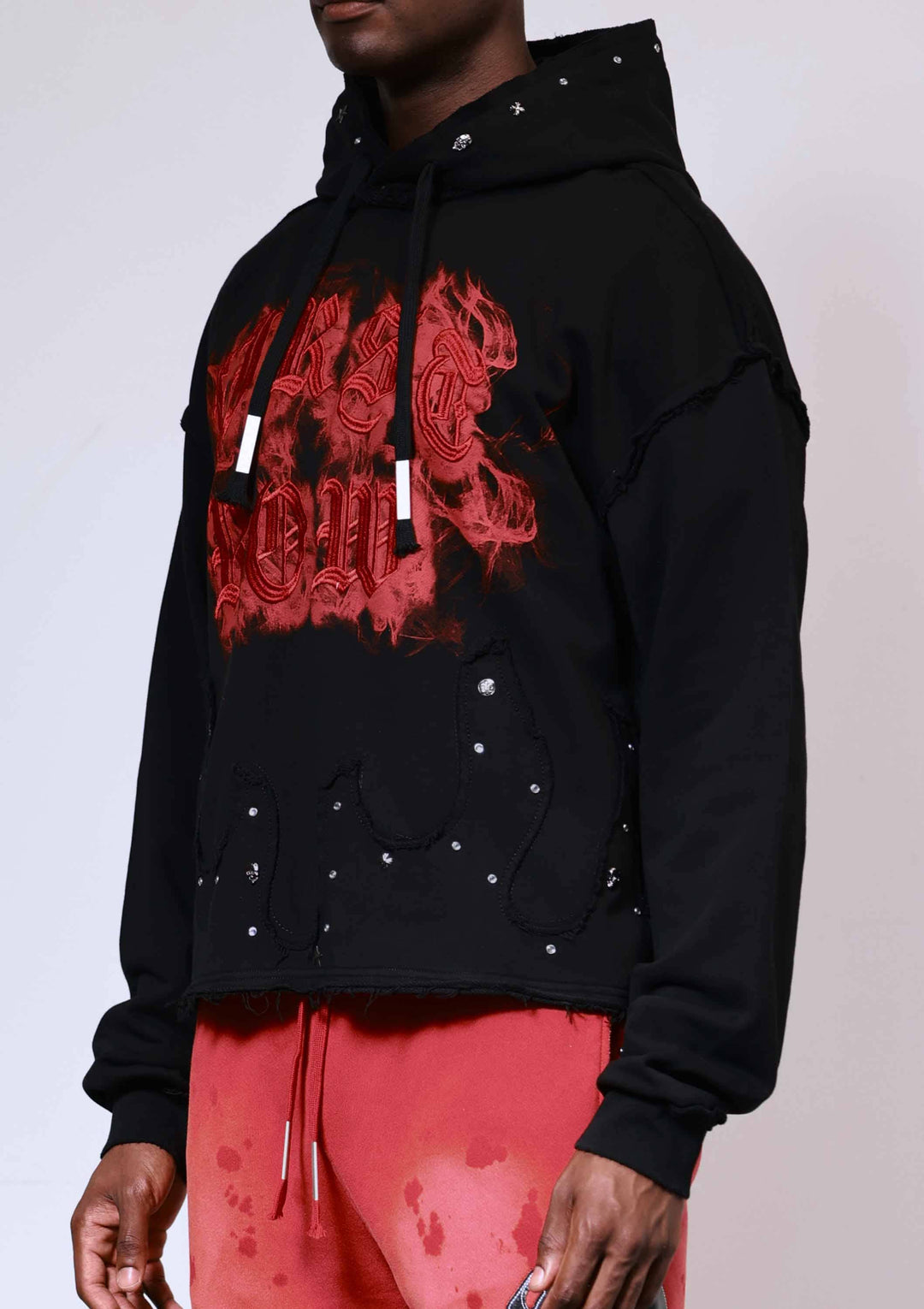 WAKE UP AND BE FIERCE STUD CROP HOODIE