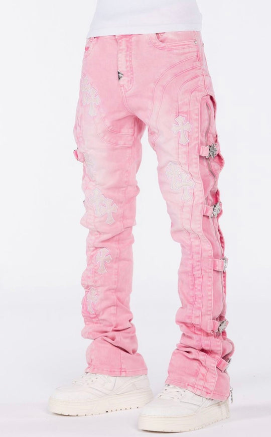 French Rose Cross Buckle Jeans