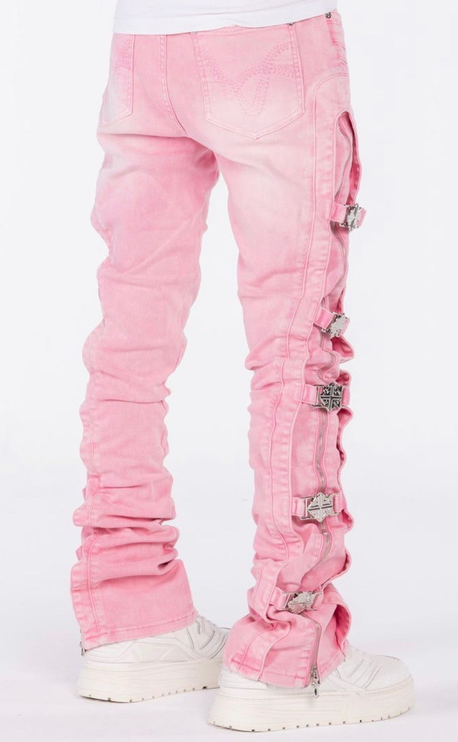 French Rose Cross Buckle Jeans
