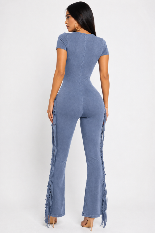 Mineral Wash Fringe Jumpsuit